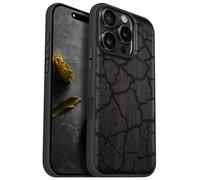 Carveit Magnetic Wooden Case for iPhone 16 Pro Case, Wood Artisan Engraved & Black Soft TPU Shockproof Cover, Compatible with MagSafe Wireless Chargers (Cracked Earth Texture) Blackwood