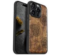 Carveit Magnetic Wooden Case for iPhone 16 Pro Case, Wood Artisan Engraved & Black Soft TPU Shockproof Cover, Compatible with MagSafe Wireless Chargers (Spirals of Nature's Harmony) Walnut
