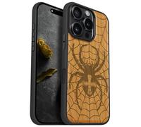 Carveit Magnetic Wooden Case for iPhone 16 Pro Case, Wood Artisan Engraved & Black Soft TPU Shockproof Cover, Compatible with MagSafe Wireless Chargers (Web Weaver's Dominion) Cherry