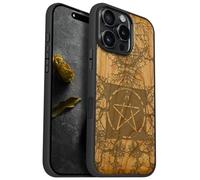 Carveit Magnetic Wooden Case for iPhone 16 Pro Max Case, Wood Artisan Engraved & Black Soft TPU Shockproof Cover, Compatible with MagSafe Wireless Chargers (Ancient Roots, Esoteric Paths) Cherry