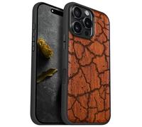 Carveit Magnetic Wooden Case for iPhone 16 Pro Max Case, Wood Artisan Engraved & Black Soft TPU Shockproof Cover, Compatible with MagSafe Wireless Chargers (Cracked Earth Texture) Rosy