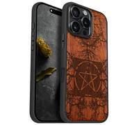 Carveit Magnetic Wooden Case for iPhone 16 Pro Max Case, Wood Artisan Engraved & Black Soft TPU Shockproof Cover, Compatible with MagSafe Wireless Chargers (Ancient Roots, Esoteric Paths) Rosy