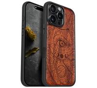 Carveit Magnetic Wooden Case for iPhone 16 Pro Max Case, Wood Artisan Engraved & Black Soft TPU Shockproof Cover, Compatible with MagSafe Wireless Chargers (Esoteric Cosmic Eye) Rosy