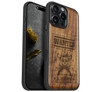 Carveit Magnetic Wooden Case for iPhone 16 Pro Max Case, Wood Artisan Engraved & Black Soft TPU Shockproof Cover, Compatible with MagSafe Wireless Chargers (Outlaw Skull Wanted) Walnut