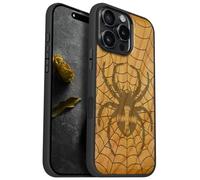 Carveit Magnetic Wooden Case for iPhone 16 Pro Max Case, Wood Artisan Engraved & Black Soft TPU Shockproof Cover, Compatible with MagSafe Wireless Chargers (Web Weaver's Dominion) Cherry