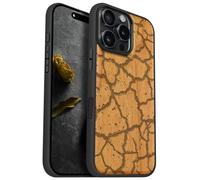 Carveit Magnetic Wooden Case for iPhone 16 Pro Max Case, Wood Artisan Engraved & Black Soft TPU Shockproof Cover, Compatible with MagSafe Wireless Chargers (Cracked Earth Texture) Cherry