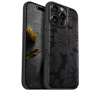 Carveit Magnetic Wooden Case for iPhone 16 Pro Max Case, Wood Artisan Engraved & Black Soft TPU Shockproof Cover, Compatible with MagSafe Wireless Chargers (Floral Radiance) Blackwood