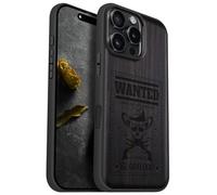 Carveit Magnetic Wooden Case for iPhone 16 Pro Max Case, Wood Artisan Engraved & Black Soft TPU Shockproof Cover, Compatible with MagSafe Wireless Chargers (Outlaw Skull Wanted) Blackwood