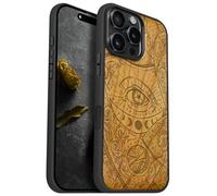 Carveit Magnetic Wooden Case for iPhone 16 Pro Max Case, Wood Artisan Engraved & Black Soft TPU Shockproof Cover, Compatible with MagSafe Wireless Chargers (Esoteric Cosmic Eye) Cherry