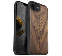 Carveit Magnetic Wooden Case for iPhone 16e / 17e Case, Solid Wood & Black TPU, Artisan Engraved Design Cover, Compatible with MagSafe Wireless Chargers, The Guiding Vegvisir - Walnut
