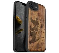 Carveit Magnetic Wooden Case for iPhone 16e / 17e Case, Solid Wood & Black TPU, Artisan Engraved Design Cover, Compatible with MagSafe Wireless Chargers, Bear and valleys - Walnut