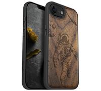 Carveit Magnetic Wooden Case for iPhone 16e / 17e Case, Solid Wood & Black TPU, Artisan Engraved Design Cover, Compatible with MagSafe Wireless Chargers, Cosmic Wanderer - Walnut