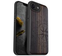 Carveit Magnetic Wooden Case for iPhone 16e / 17e Case, Solid Wood & TPU, Artisan Engraved Design Cover, Compatible with MagSafe Wireless Chargers, The Incomplete Compass - Blackwood