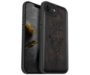 Carveit Magnetic Wooden Case for iPhone 16e / 17e Case, Solid Wood & TPU, Artisan Engraved Design Cover, Compatible with MagSafe Wireless Chargers, The Guiding Vegvisir - Blackwood