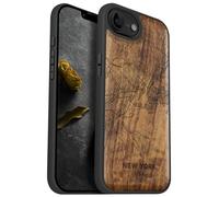 Carveit Magnetic Wooden Case for iPhone 16e / 17e, Solid Wood & Black TPU, Artisan Engraved Design, Shockproof Cover, Compatible with MagSafe Wireless Chargers, New York City Map - Walnut