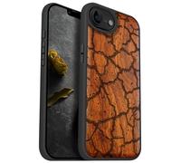 Carveit Magnetic Wooden Case for iPhone 16e / 17e, Solid Wood & Black TPU, Artisan Engraved Design, Shockproof Cover, Compatible with MagSafe Wireless Chargers, Cracked Earth Texture - Rosy