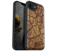 Carveit Magnetic Wooden Case for iPhone 16e / 17e, Solid Wood & Black TPU, Artisan Engraved Design, Shockproof Cover, Compatible with MagSafe Wireless Chargers, Cracked Earth Texture - Walnut