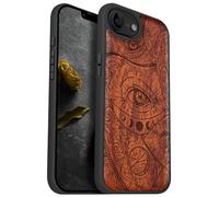 Carveit Magnetic Wooden Case for iPhone 16e / 17e, Solid Wood & Black TPU, Artisan Engraved Design, Shockproof Cover, Compatible with MagSafe Wireless Chargers, Esoteric Cosmic Eye - Rosy
