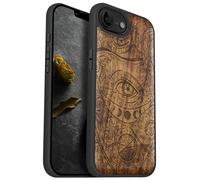 Carveit Magnetic Wooden Case for iPhone 16e / 17e, Solid Wood & Black TPU, Artisan Engraved Design, Shockproof Cover, Compatible with MagSafe Wireless Chargers, Esoteric Cosmic Eye - Walnut
