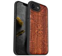 Carveit Magnetic Wooden Case for iPhone 16e / 17e, Solid Wood & Black TPU, Artisan Engraved Design, Shockproof Cover, Compatible with MagSafe Wireless Chargers, Vegvisir Tech Guide - Rosy