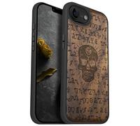 Carveit Magnetic Wooden Case for iPhone 16e / 17e, Solid Wood & Black TPU, Artisan Engraved Design, Shockproof Cover, Compatible with MagSafe Wireless Chargers, The Book of Life & Death - Walnut