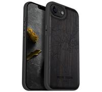 Carveit Magnetic Wooden Case for iPhone 16e / 17e, Solid Wood & TPU, Artisan Engraved Design, Shockproof Cover, Compatible with MagSafe Wireless Chargers, New York City Map - Blackwood