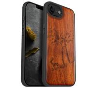 Carveit Magnetic Wooden Case for iPhone 16e 2025, Solid Wood & Black TPU, Artisan Engraved Design, Shockproof Cover, Compatible with MagSafe Wireless Chargers, Lone Deer Amidst the Trees - Rosy
