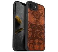Carveit Magnetic Wooden Case for iPhone 16e 2025, Solid Wood & Black TPU, Artisan Engraved Design, Shockproof Cover, Compatible with MagSafe Wireless Chargers, Ancient Roots, Esoteric Paths - Rosy