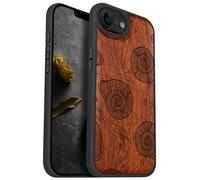 Carveit Magnetic Wooden Case for iPhone 16e 2025, Solid Wood & Black TPU, Artisan Engraved Design, Shockproof Cover, Compatible with MagSafe Wireless Chargers, Spirals of Nature's Harmony - Rosy