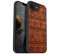 Carveit Magnetic Wooden Case for iPhone 16e 2025, Solid Wood & Black TPU, Artisan Engraved Design, Shockproof Cover, Compatible with MagSafe Wireless Chargers, Fiesta Spirits - Rosy