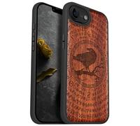 Carveit Magnetic Wooden Case for iPhone 16e 2025, Solid Wood & Black TPU, Artisan Engraved Design, Shockproof Cover, Compatible with MagSafe Wireless Chargers, Ancient Echoes in Norse Lore - Rosy