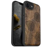 Carveit Magnetic Wooden Case for iPhone 16e 2025, Solid Wood & Black TPU, Artisan Engraved Design, Shockproof Cover, Compatible with MagSafe Wireless Chargers, Spirals of Nature's Harmony - Walnut