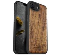 Carveit Magnetic Wooden Case for iPhone 16e 2025, Solid Wood & Black TPU, Artisan Engraved Design, Shockproof Cover, Compatible with MagSafe Wireless Chargers, The Language of Universe - Walnut