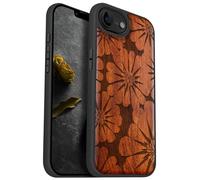Carveit Magnetic Wooden Case for iPhone 16e 2025, Solid Wood & Black TPU, Artisan Engraved Design, Shockproof Cover, Compatible with MagSafe Wireless Chargers, Floral Radiance - Rosy