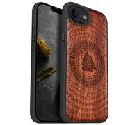Carveit Magnetic Wooden Case for iPhone 16e 2025, Solid Wood & Black TPU, Artisan Engraved Design, Shockproof Cover, Compatible with MagSafe Wireless Chargers, Ancient Wisdom in Viking Design - Rosy