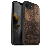 Carveit Magnetic Wooden Case for iPhone 16e 2025, Solid Wood & Black TPU, Artisan Engraved Design, Shockproof Cover, Compatible with MagSafe Wireless Chargers, Ancient Roots, Esoteric Paths - Walnut