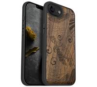Carveit Magnetic Wooden Case for iPhone 16e 2025, Solid Wood & Black TPU, Artisan Engraved Design, Shockproof Cover, Compatible with MagSafe Wireless Chargers, Ocean Wonders - Walnut