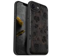Carveit Magnetic Wooden Case for iPhone 16e 2025, Solid Wood & TPU, Artisan Engraved Design, Shockproof Cover, Compatible with MagSafe Wireless Chargers, Hops & Vines Elegance - Blackwood