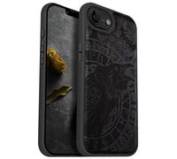 Carveit Magnetic Wooden Case for iPhone 16e 2025, Solid Wood & TPU, Artisan Engraved Design, Shockproof Cover, Compatible with MagSafe Wireless Chargers, Runic Raven Call - Blackwood