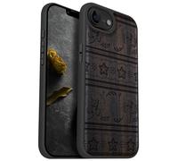 Carveit Magnetic Wooden Case for iPhone 16e 2025, Solid Wood & TPU, Artisan Engraved Design, Shockproof Cover, Compatible with MagSafe Wireless Chargers, Fiesta Spirits - Blackwood
