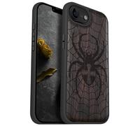 Carveit Magnetic Wooden Case for iPhone 16e 2025, Solid Wood & TPU, Artisan Engraved Design, Shockproof Cover, Compatible with MagSafe Wireless Chargers, Web Weaver's Dominion - Blackwood
