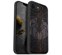 Carveit Magnetic Wooden Case for iPhone 16e 2025, Solid Wood & TPU, Artisan Engraved Design, Shockproof Cover, Compatible with MagSafe Wireless Chargers, Intricate Spider and Web Design - Blackwood
