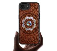 Carveit Magnetic Wooden Case for iPhone 16e, Wood Artisan Engraved & Handmade Shell Inlaid, TPU Shockproof Cove, Compatible with MagSafe Wireless Chargers, Mandala pattern - Rosy