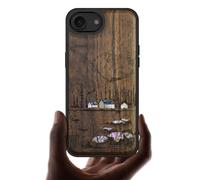 Carveit Magnetic Wooden Case for iPhone 16e, Wood Artisan Engraved & Handmade Shell Inlaid, TPU Shockproof Cove, Compatible with MagSafe Wireless Chargers, Lakes and mountains - Walnut