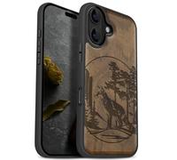 Carveit Magnetic Wooden Case for iPhone 17 Case, Wood Artisan Engraved & Black Soft TPU Shockproof Cover, Compatible with MagSafe Wireless Chargers (Fox and woods) Walnut