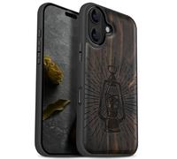 Carveit Magnetic Wooden Case for iPhone 17 Case, Wood Artisan Engraved & Black Soft TPU Shockproof Cover, Compatible with MagSafe Wireless Chargers (Radiant Vintage Lantern) Blackwood
