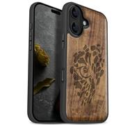Carveit Magnetic Wooden Case for iPhone 17 Case, Wood Artisan Engraved & Black Soft TPU Shockproof Cover, Compatible with MagSafe Wireless Chargers (The Eye of Untamed Strength) Walnut