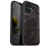 Carveit Magnetic Wooden Case for iPhone 17 Case, Wood Artisan Engraved & Black Soft TPU Shockproof Cover, Compatible with MagSafe Wireless Chargers (Runic Raven Call) Blackwood
