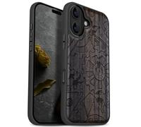 Carveit Magnetic Wooden Case for iPhone 17 Case, Wood Artisan Engraved & Black Soft TPU Shockproof Cover, Compatible with MagSafe Wireless Chargers (Gremlins & The Gears of Time) Blackwood