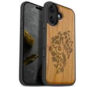 Carveit Magnetic Wooden Case for iPhone 17 Case, Wood Artisan Engraved & Black Soft TPU Shockproof Cover, Compatible with MagSafe Wireless Chargers (The Eye of Untamed Strength) Cherry